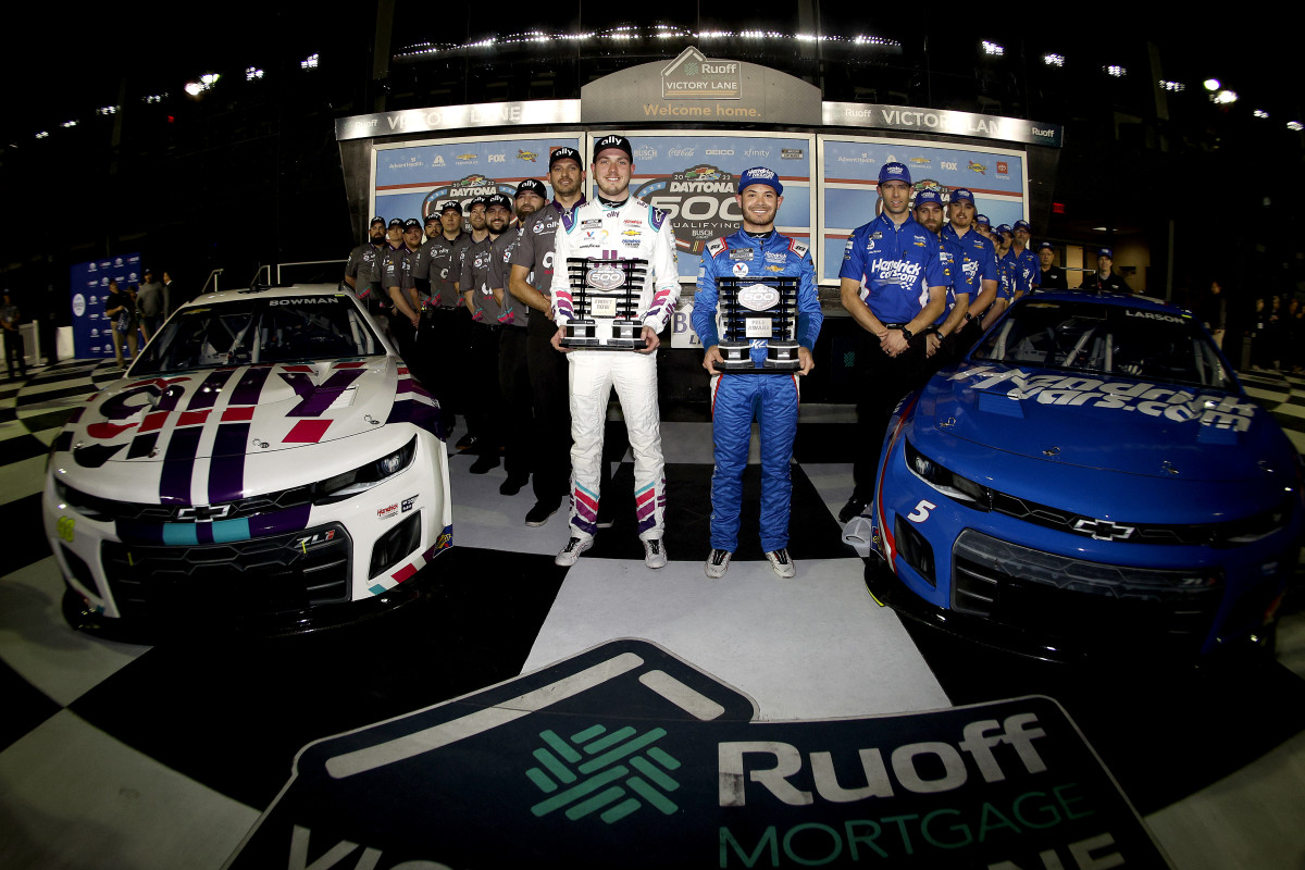 Kyle Larson and Alex Bowman will start on the front row for the NASCAR Cup Series 64th Annual Daytona 500 at Daytona International Speedway on Sunday. (Photo by Sean Gardner/Getty Images)